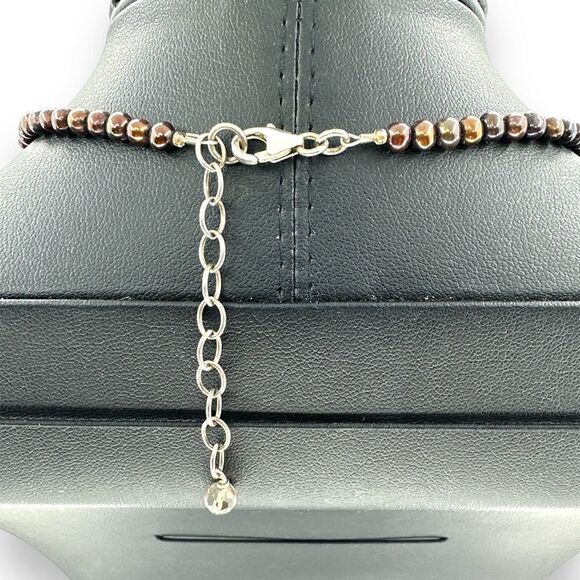 Pearl Cross Faux Turquoise Necklace .925 Sterling Silver - Picture 6 of 7